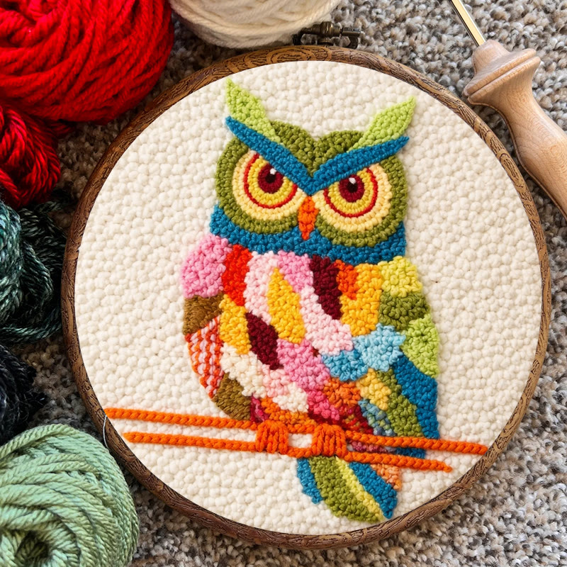 Buntes Eulen-Punch-Needle-Set – Handgefertigte Kunstprojekte | Hübsche Tier-Dekoration für Zuhause - image 6