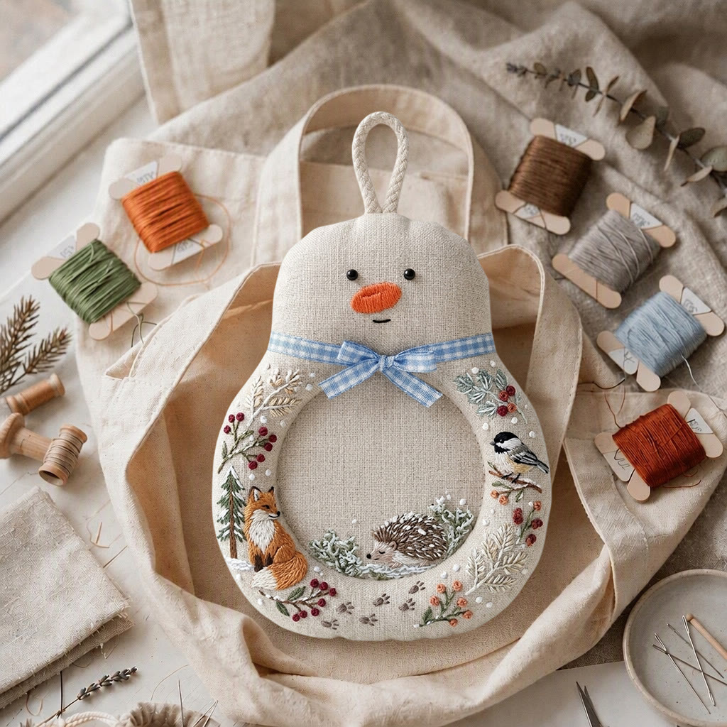 Rubbyoo Schneemann-Untersetzer-Stickset – Waldtier-Party | Handgemachter Becheruntersetzer für Kinder | Gemütliches Weihnachtsgeschenk - image 3