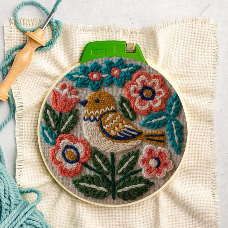 Böhmisches Punch-Needle-Set mit Vögeln und Blumen – Müheloses Basteln | Lebendige Wohnaccessoires - image 5