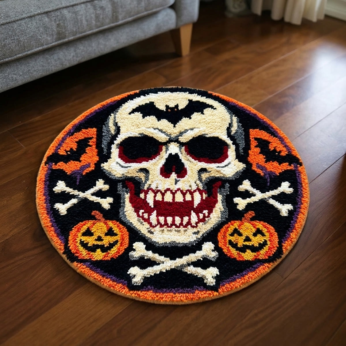 Rubbyoo Knüpfteppich-Set – Böser Totenkopf | Gruselige Halloween-Dekoration | Festliche DIY-Fußmatte - image 7