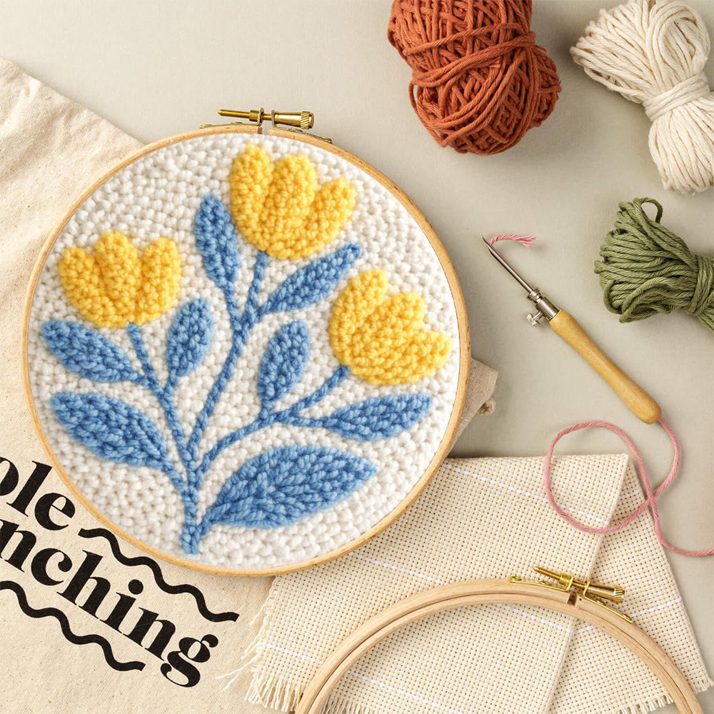 Punch-Needle-Set mit gelber Blume – DIY-Kunsthandwerk | Ästhetischer Garnschmuck - image 6