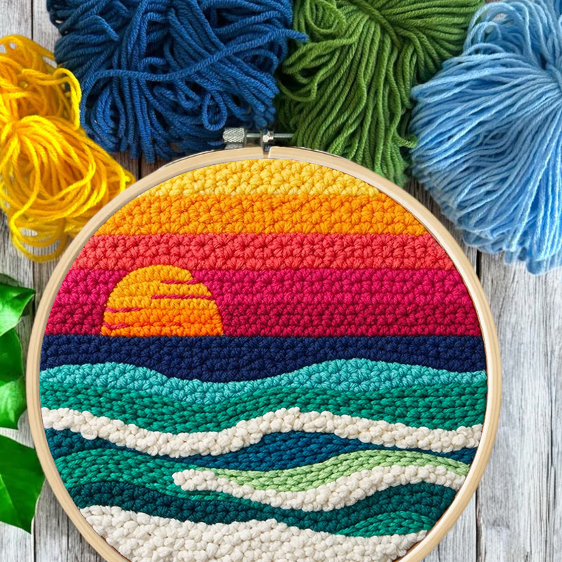 Punch Needle Set „Sonnenuntergangs-Ozeanwellen“ – Künstlerisches DIY-Erlebnis | Lebendiger Küsten-Akzent für Ihr Zuhause - image 11