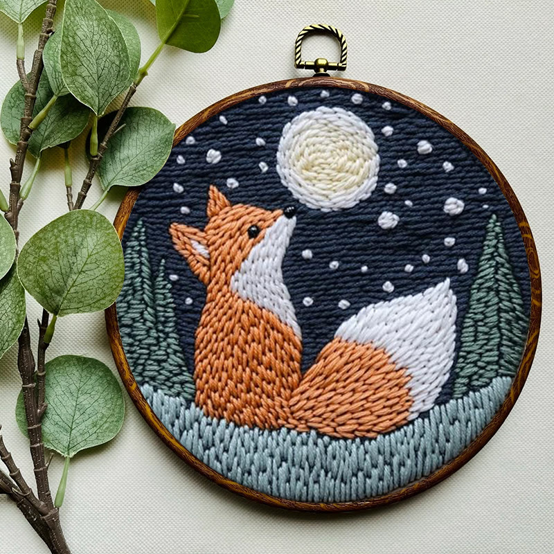 Fuchs in der Nacht – Stickset mit Punch Needle – Tierbastelarbeit zum Selbermachen | Schöne Bastelidee für Zuhause - image 5