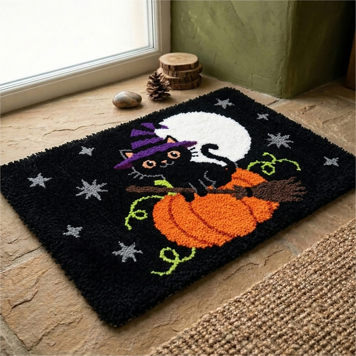 Rubbyoo Knüpfteppich-Set – Zaubererkatze | Halloween-Zimmerdekoration | Kreatives Geschenk für Bastler - image 6