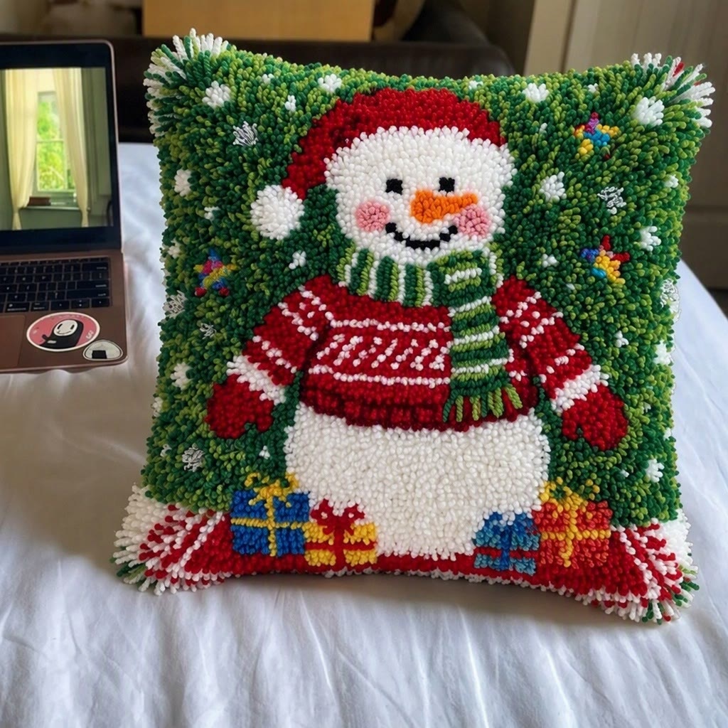 Rubbyoo Knüpfkissen-Set – Weihnachtsschneemann | Gemütliche Weihnachtsdeko | DIY-Bastelidee für winterliche Inneneinrichtung - image 8