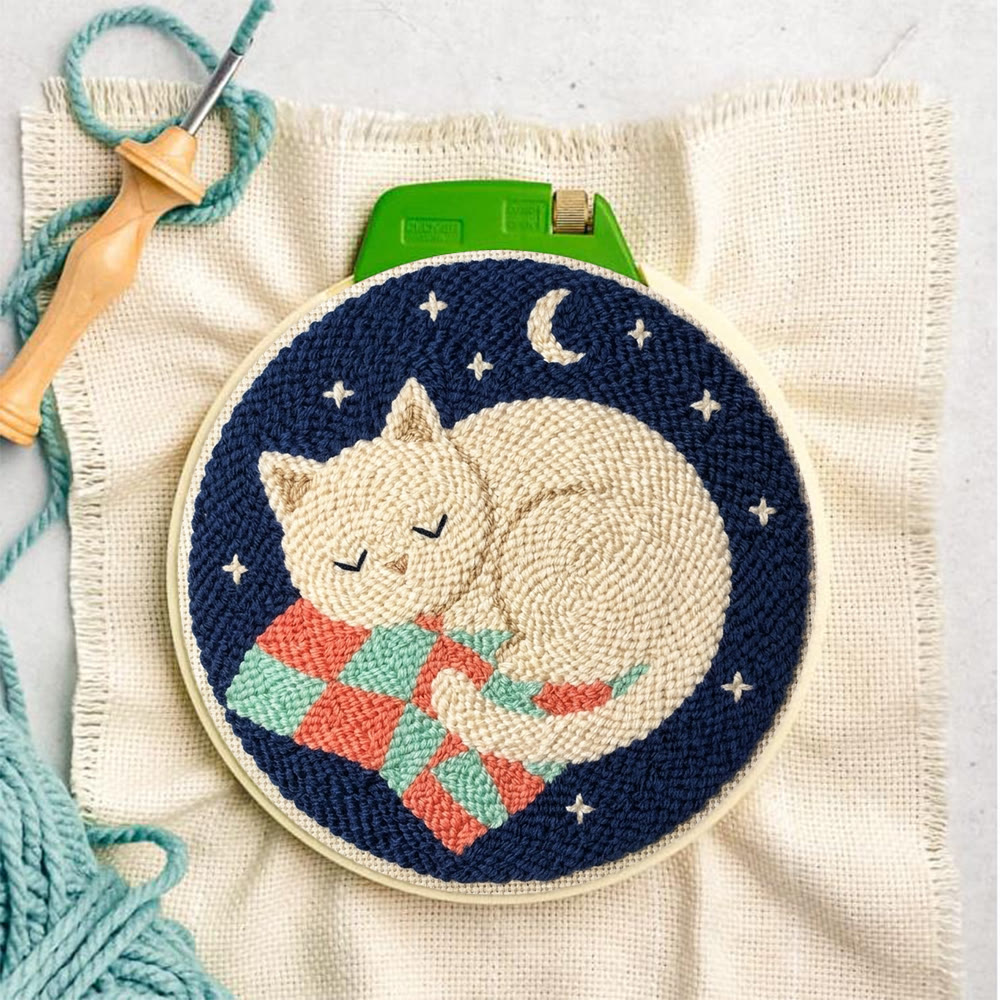 „Schlafende Katze“ Punch Needle Set – Alles in einem DIY-Bastelset | Hübsches Geschenk für Freunde - image 8
