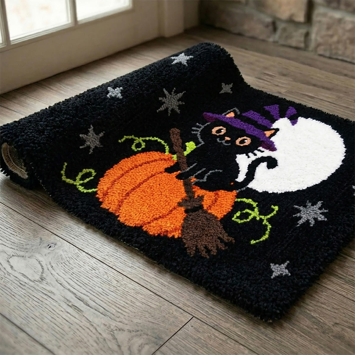 Rubbyoo Knüpfteppich-Set – Zaubererkatze | Halloween-Zimmerdekoration | Kreatives Geschenk für Bastler - image 7