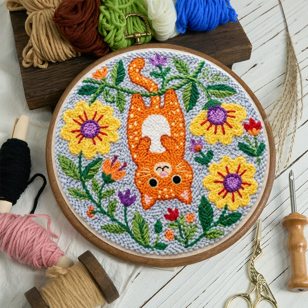 Naughty Cat Punch Needle Kit - Adorable Animal Art | Diy Wall Hanging  - image 9
