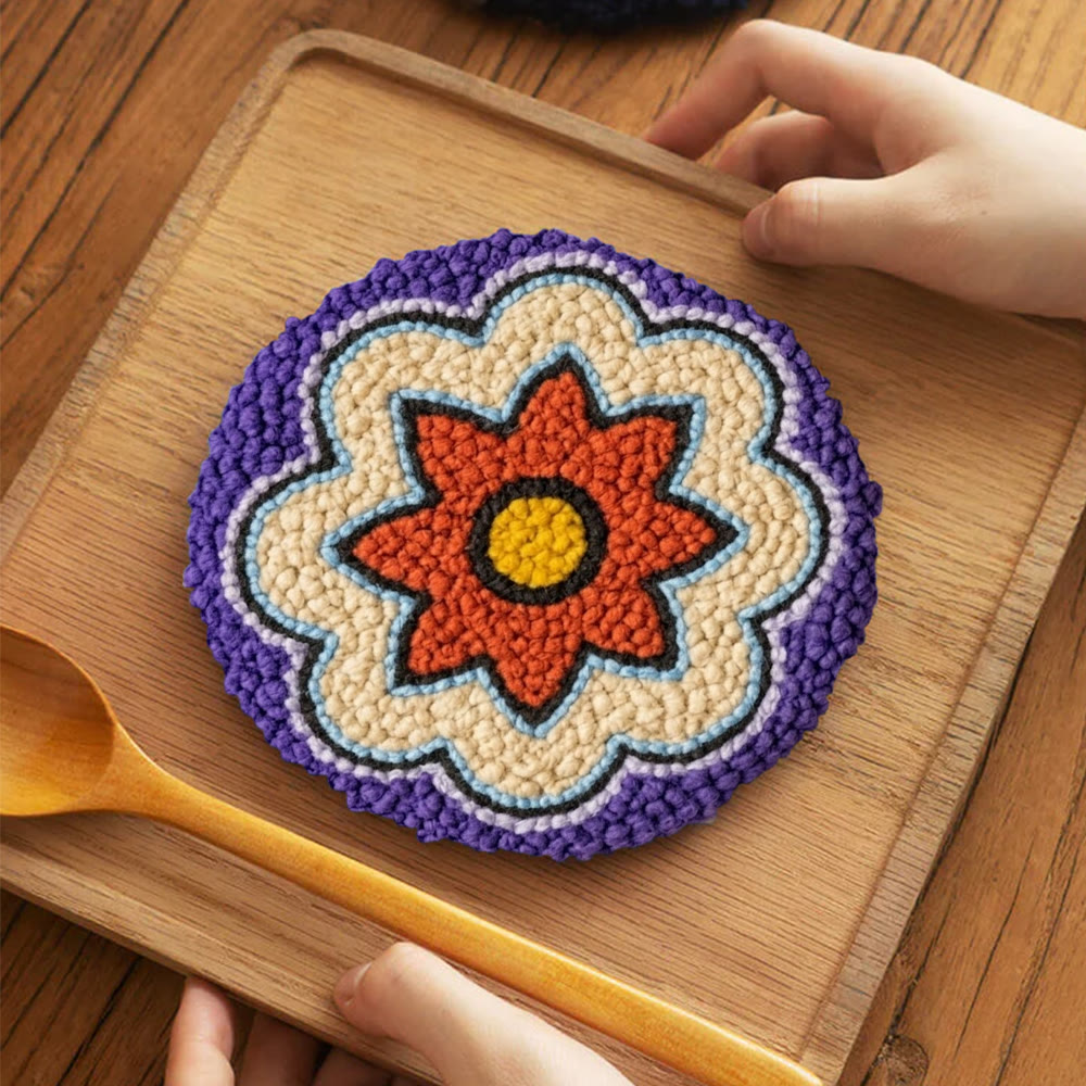 Mandala Bloom Punch Needle Set – Handgefertigte Schreibtischdekoration | Perfektes Bastelprojekt für Anfänger - 5-Zoll-Untersetzer-Set - image 11