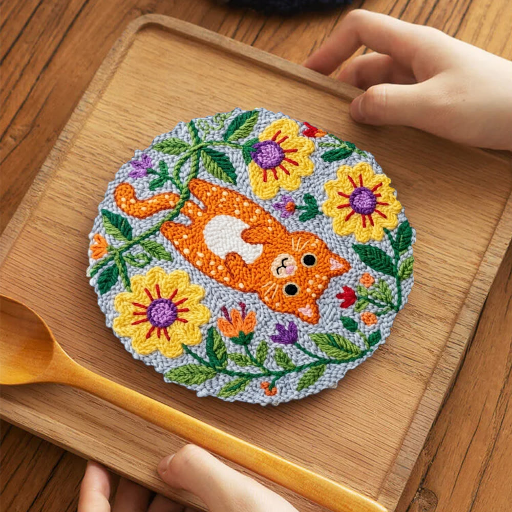 Naughty Cat Punch Needle Kit - Adorable Animal Art | Diy Wall Hanging  - 5 inch Coaster Kit - image 12
