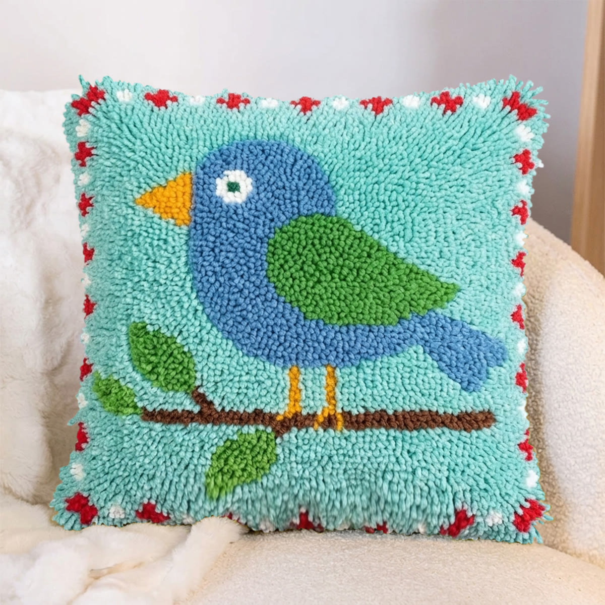 Rubbyoo Knüpfkissen-Set – Prallblauer Vogel | Gesteppter Kissenbezug | Dekorative Sofa-Bastelarbeit - image 6