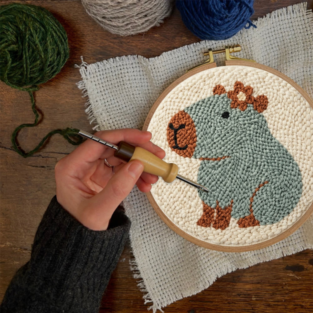 Niedliches Capybara-Punch-Needle-Set – Handgefertigte, wohnliche Dekoration | Neues Hobby für Einsteiger - image 10