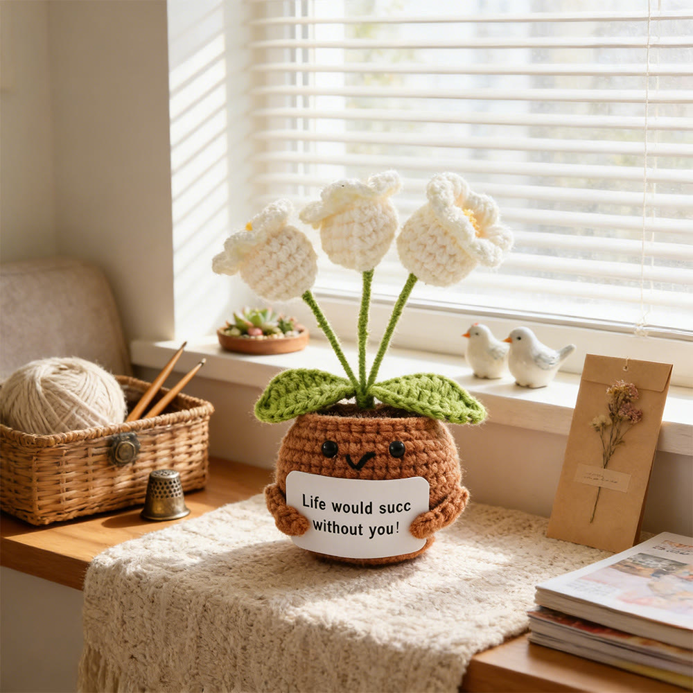 Positive Häkelarbeit – Fröhliches Blumenmuster | Positive Schreibtischdeko | Geschenk für Sie - Maiglöckchen - Weiß - image 3