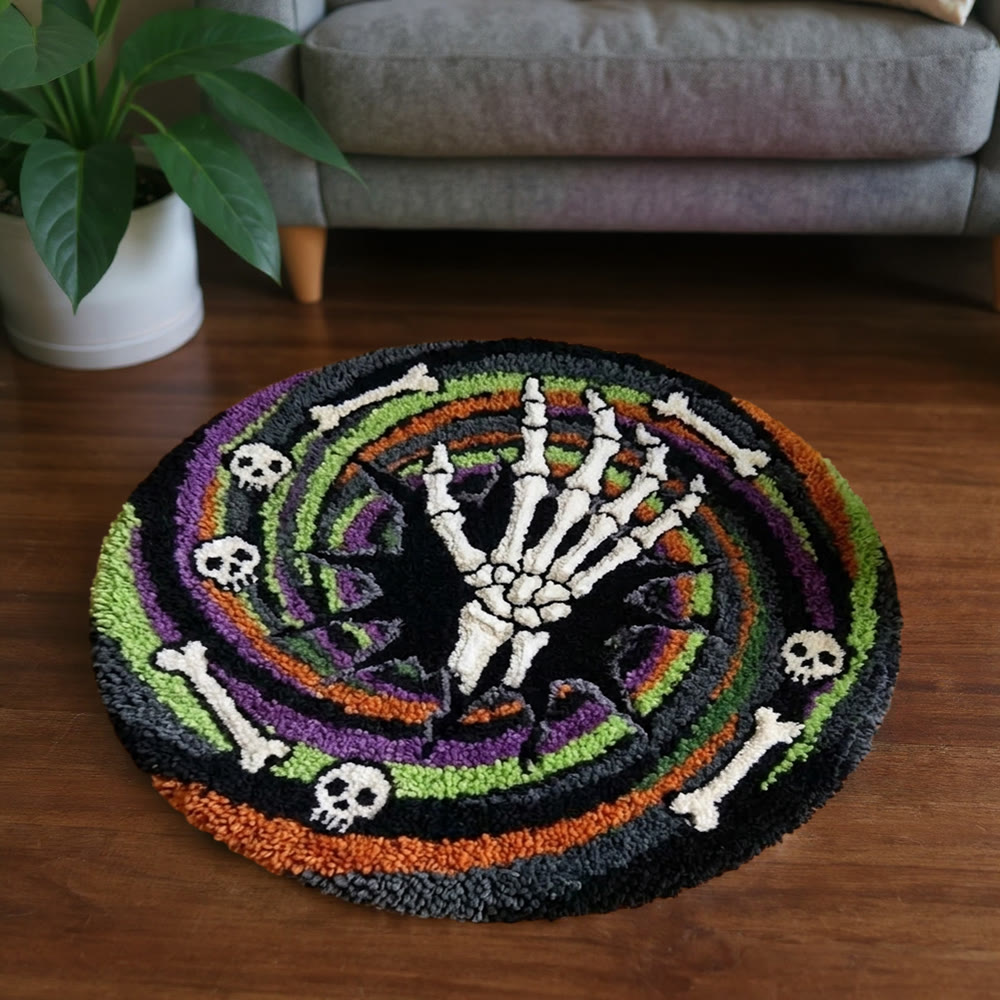 Rubbyoo Knüpfteppich-Set – Gruseliges Skelettloch | Runder Halloween-Teppich mit optischer Täuschung | Dunkle, gotische Fußmatte - image 6