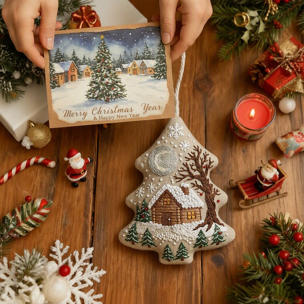 Rubbyoo Stickset in Baumform – Mondbeschienene, verschneite Hütte | Weihnachtliches Bastelgeschenk | Winterlandschaft mit Kiefern (Stickrahmen) - image 10