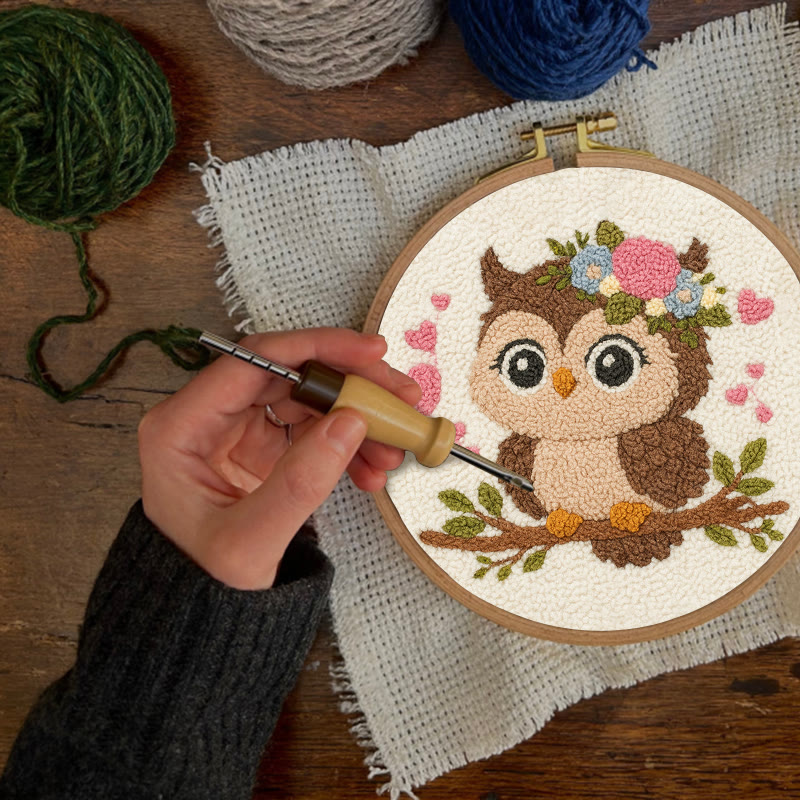 Florales Eulen-Punch-Needle-Set – Entzückende Tierkunst | Schönes handgemachtes Geschenk für Sie - image 5