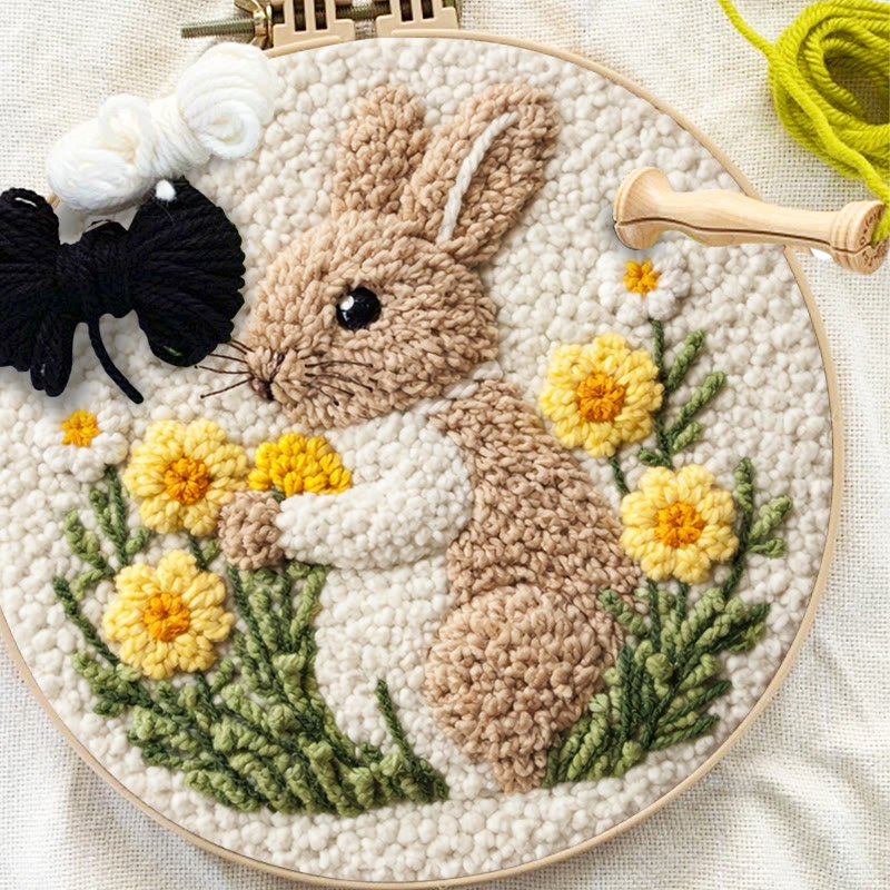 Gänseblümchen-Kuschelhase-Punch-Needle-Set – Kreatives Handarbeitsprojekt | Einfaches DIY-Projekt für Anfänger - image 11