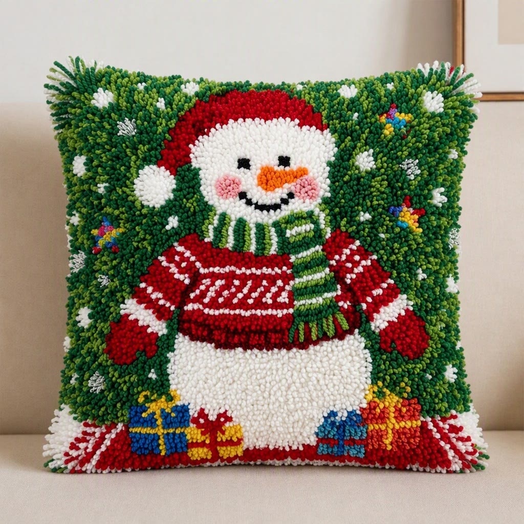 Rubbyoo Knüpfkissen-Set – Weihnachtsschneemann | Gemütliche Weihnachtsdeko | DIY-Bastelidee für winterliche Inneneinrichtung - image 5