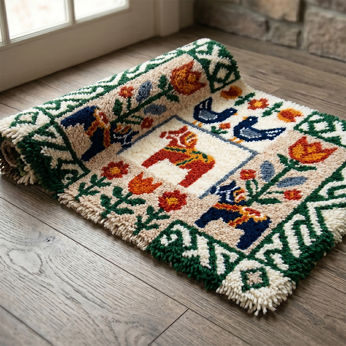 Rubbyoo Knüpfteppich-Set – Dala-Pferd | Glücksbringer-Einzugsgeschenk | Dekorative Fußmatte - image 9
