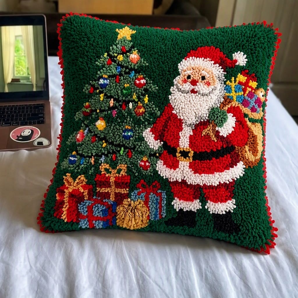 Rubbyoo Knüpfkissen-Set – Fröhlicher Weihnachtsmann | DIY-Weihnachtskissenbezug | Gemütliche Winterdeko für Zuhause - image 7