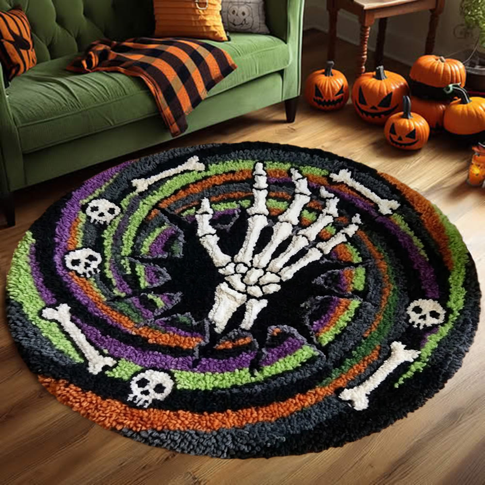 Rubbyoo Knüpfteppich-Set – Gruseliges Skelettloch | Runder Halloween-Teppich mit optischer Täuschung | Dunkle, gotische Fußmatte - image 4