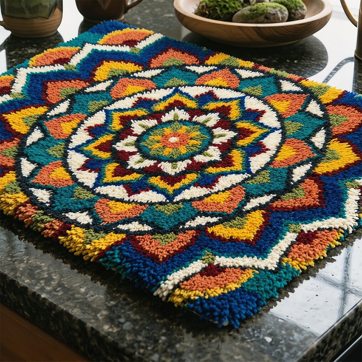 Rubbyoo Knüpfteppich-Set – Mandala-Muster | Handgefertigte Wohnzimmerdekoration | Teppich mit lebendigem Blumenmuster - image 9