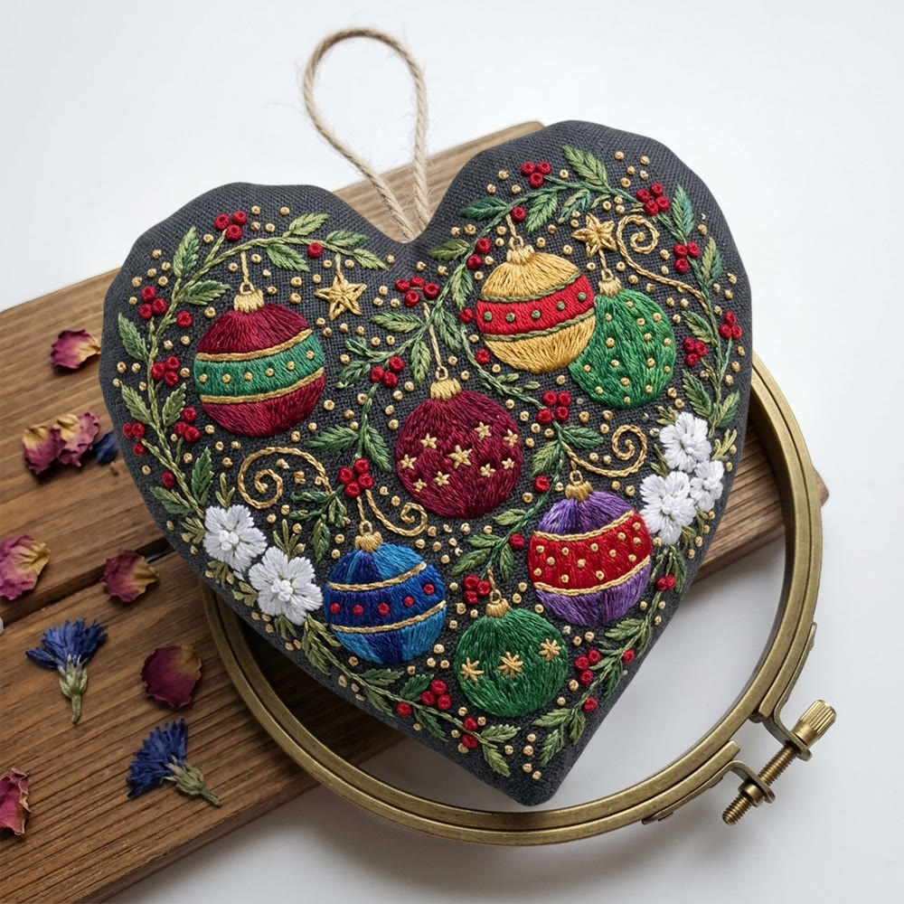 Rubbyoo Herz-Stickset – Fröhliche Weihnachtsglocken | Rustikale Weihnachtsdeko im Landhausstil | Handgefertigter Weihnachtsbaumschmuck - image 6