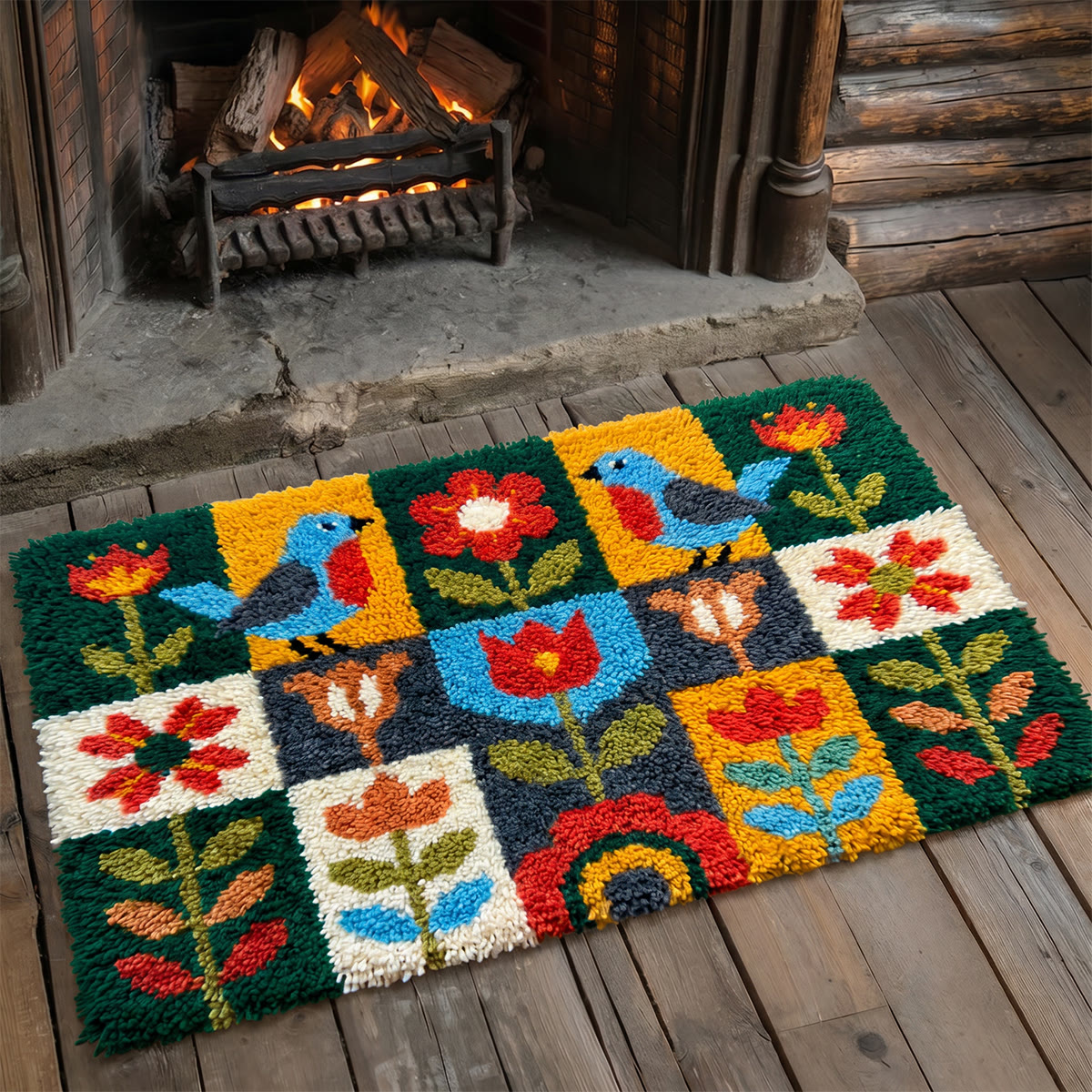 Rubbyoo Knüpfteppich-Set – Bunter Vogel und Tulpe | Geschenk für Liebhaber handgefertigter Kunst | Wohnzimmer-Accessoire - image 3