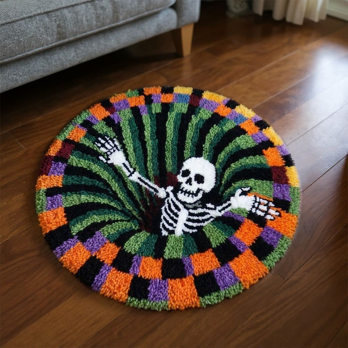 Rubbyoo Knüpfteppich-Set – Fall in den Abgrund | Gruselige Skelett-Wirbel-Illusion | 3D-Gothic-Zimmerdeko - image 6