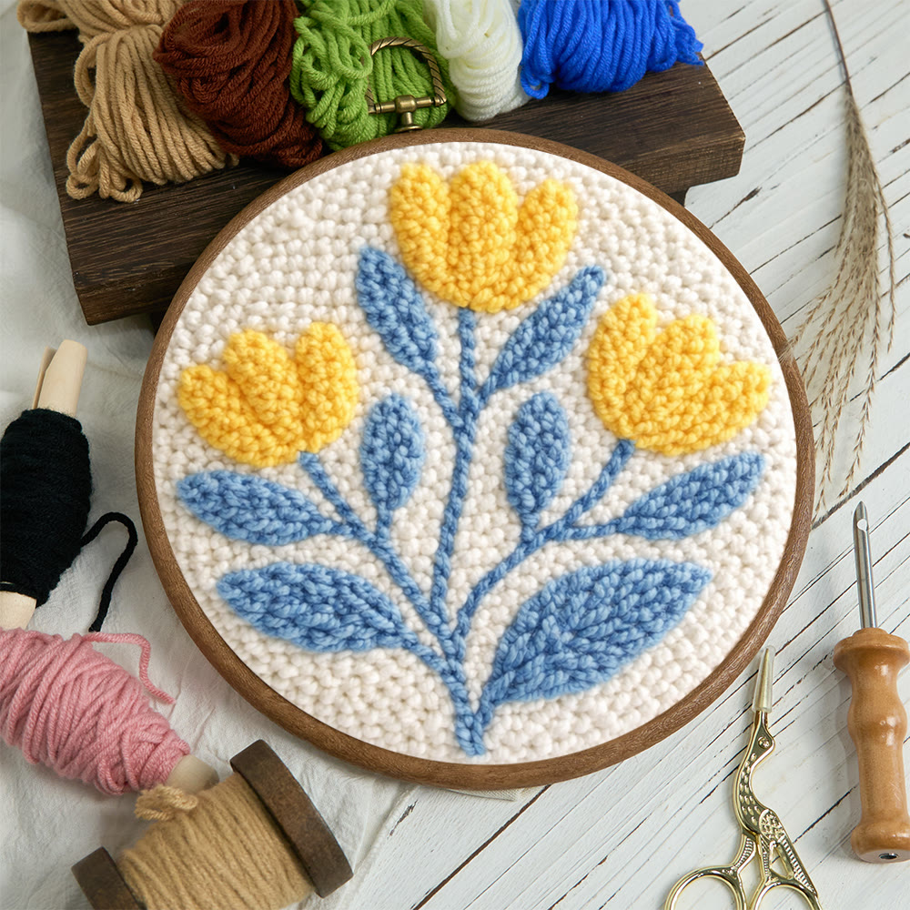 Punch-Needle-Set mit gelber Blume – DIY-Kunsthandwerk | Ästhetischer Garnschmuck - image 3