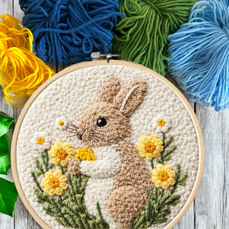 Gänseblümchen-Kuschelhase-Punch-Needle-Set – Kreatives Handarbeitsprojekt | Einfaches DIY-Projekt für Anfänger - image 8