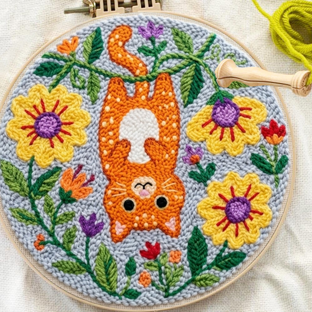 Naughty Cat Punch Needle Kit - Adorable Animal Art | Diy Wall Hanging  - image 6