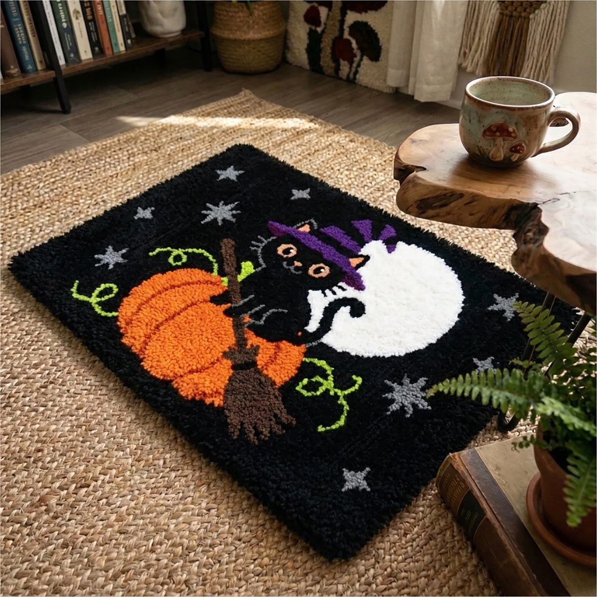 Rubbyoo Knüpfteppich-Set – Zaubererkatze | Halloween-Zimmerdekoration | Kreatives Geschenk für Bastler - image 8