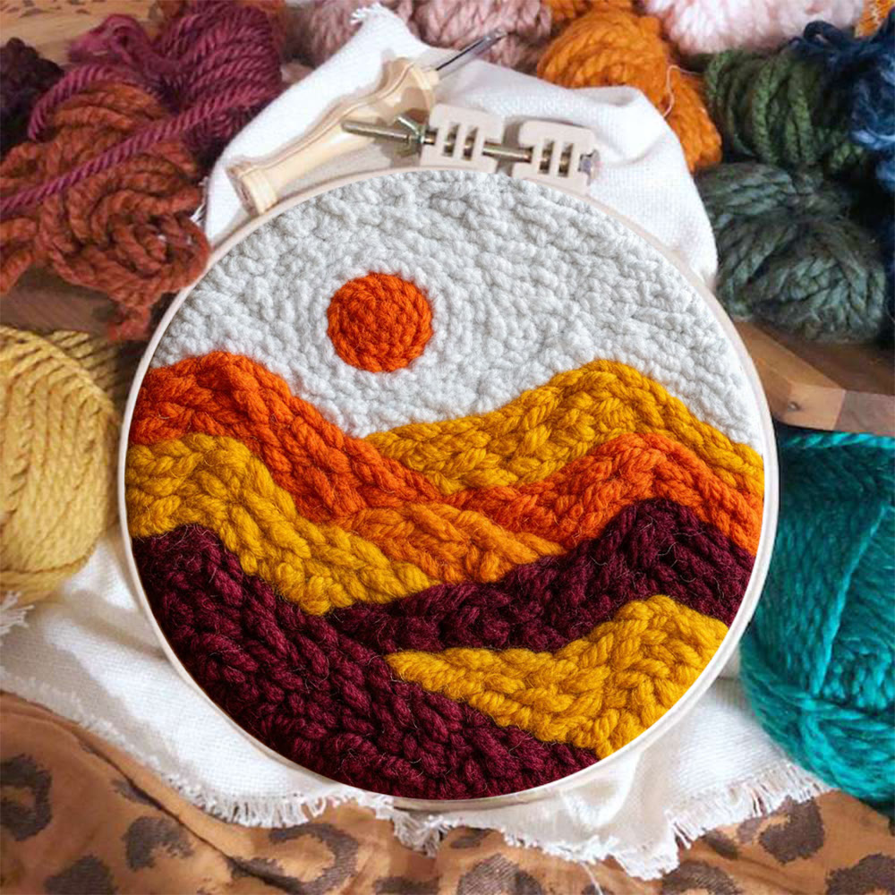 Punch-Needle-Set „Bergsonnenuntergang“ – DIY-Landschaftskunst | Perfekt für die Heimdekoration - image 6