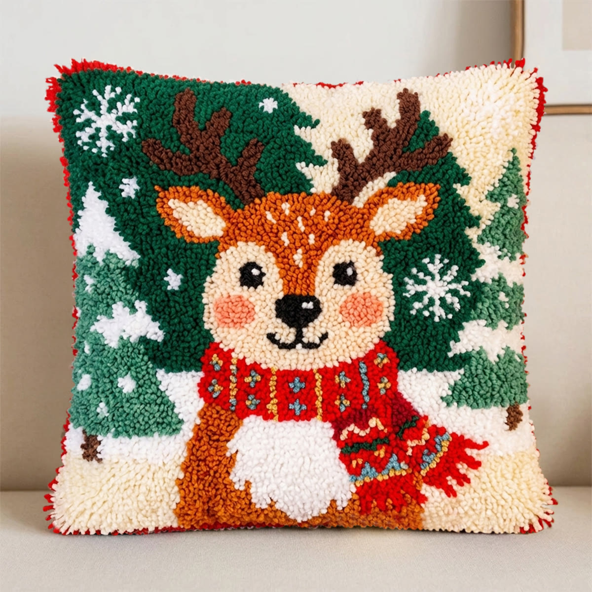 Rubbyoo Knüpfkissen-Set – Niedliches Rentier | DIY-Weihnachtskissenbezug | Ideal als Einzugsgeschenk - image 5