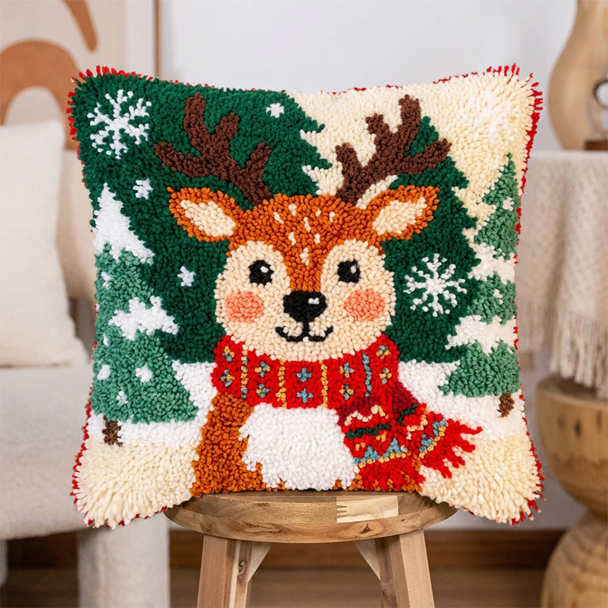 Rubbyoo Knüpfkissen-Set – Niedliches Rentier | DIY-Weihnachtskissenbezug | Ideal als Einzugsgeschenk - image 6