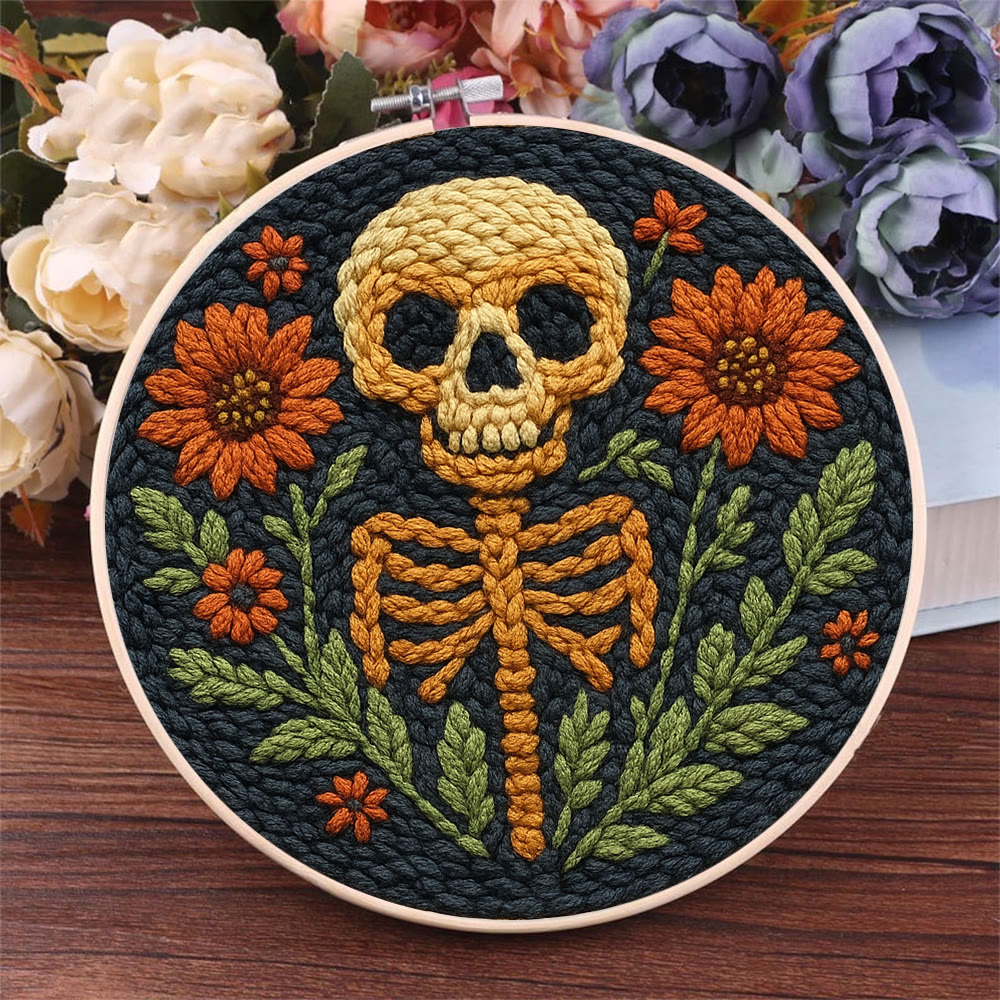 Blumen-Totenkopf-Punch-Needle-Set – DIY-Punch-Needle-Untersetzer | Gruselige Halloween-Kunst | Schöner Wandbehang - image 5