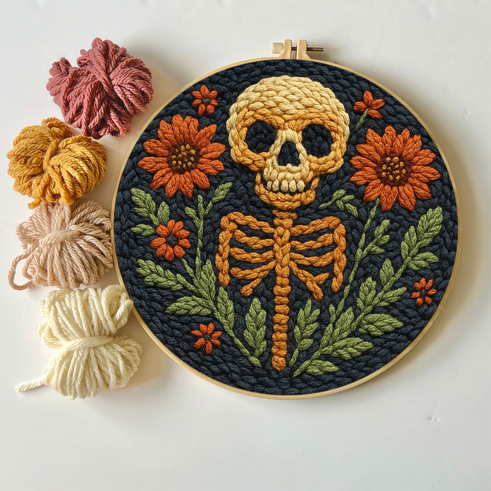 Blumen-Totenkopf-Punch-Needle-Set – DIY-Punch-Needle-Untersetzer | Gruselige Halloween-Kunst | Schöner Wandbehang - image 9
