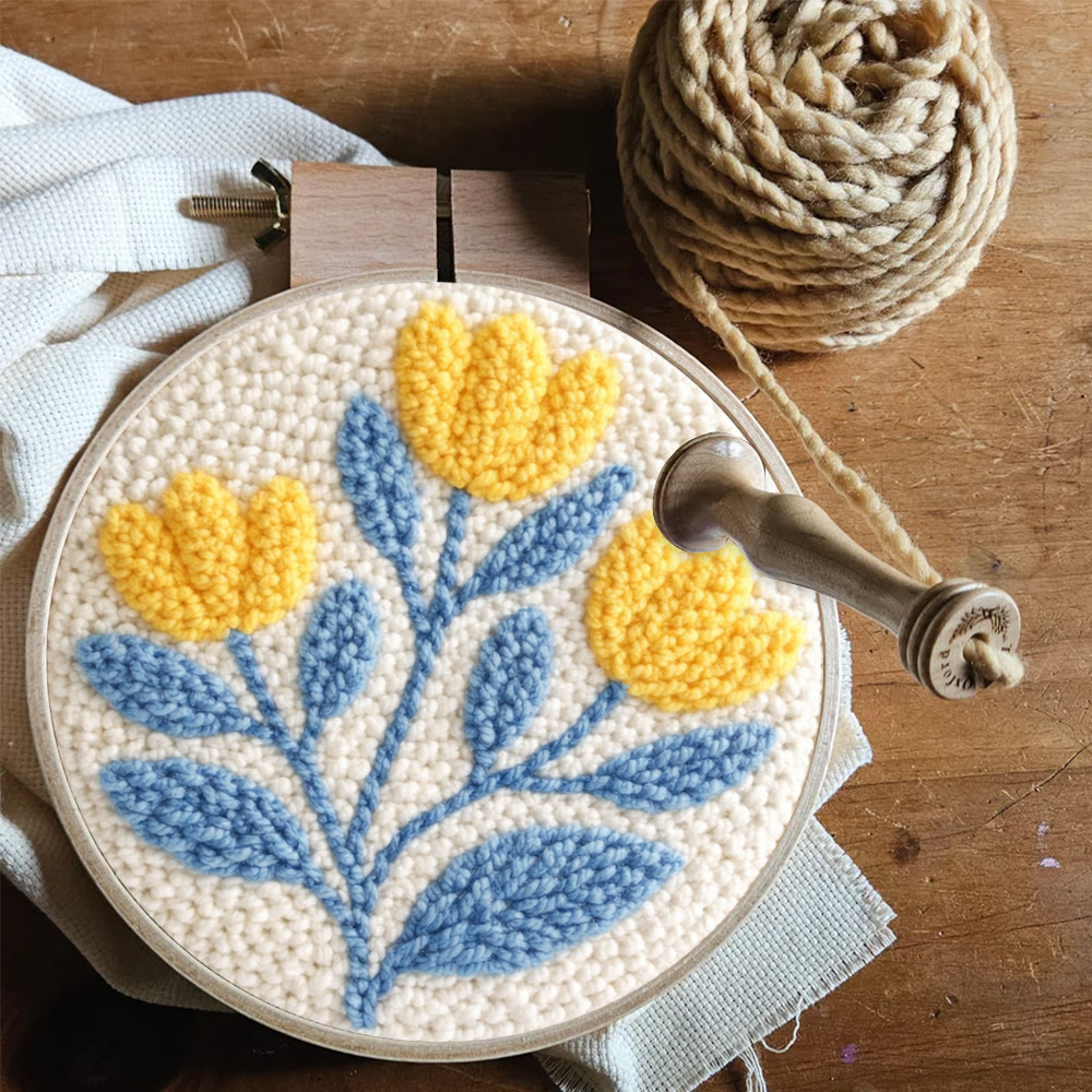 Punch-Needle-Set mit gelber Blume – DIY-Kunsthandwerk | Ästhetischer Garnschmuck - image 9