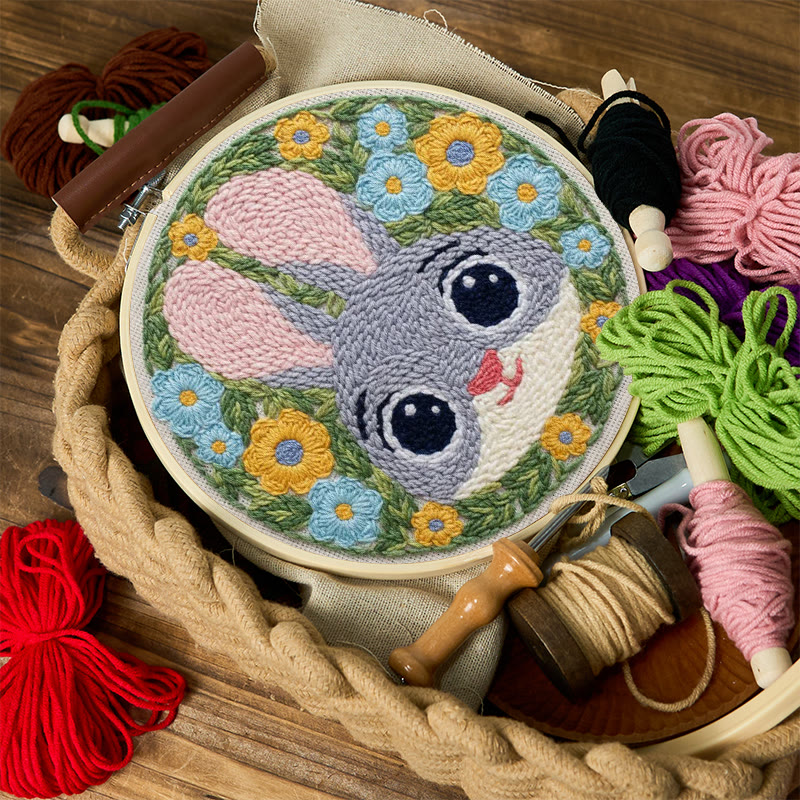 Blumenkranz-Hasen-Punch-Needle-Set – Bezauberndes DIY | Herzerwärmende Geschenkidee - image 12