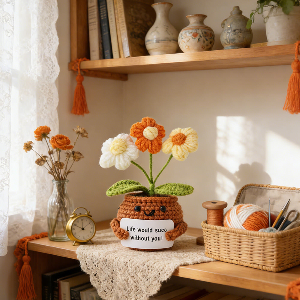 Positive Häkelarbeit – Fröhliches Blumenmuster | Positive Schreibtischdeko | Geschenk für Sie - Puffblume B - image 6