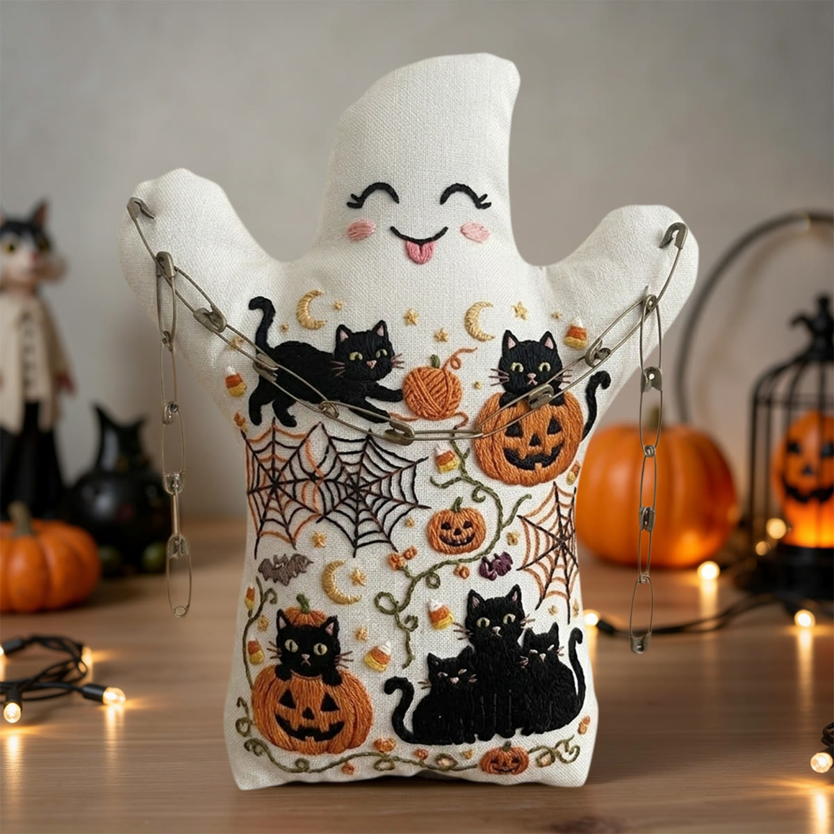 Rubbyoo Geister-Stickset – Freche Kätzchen mit Kürbislaterne | Handgemachtes Einzugsgeschenk | Halloween-Wanddeko fürs Kinderzimmer - image 3