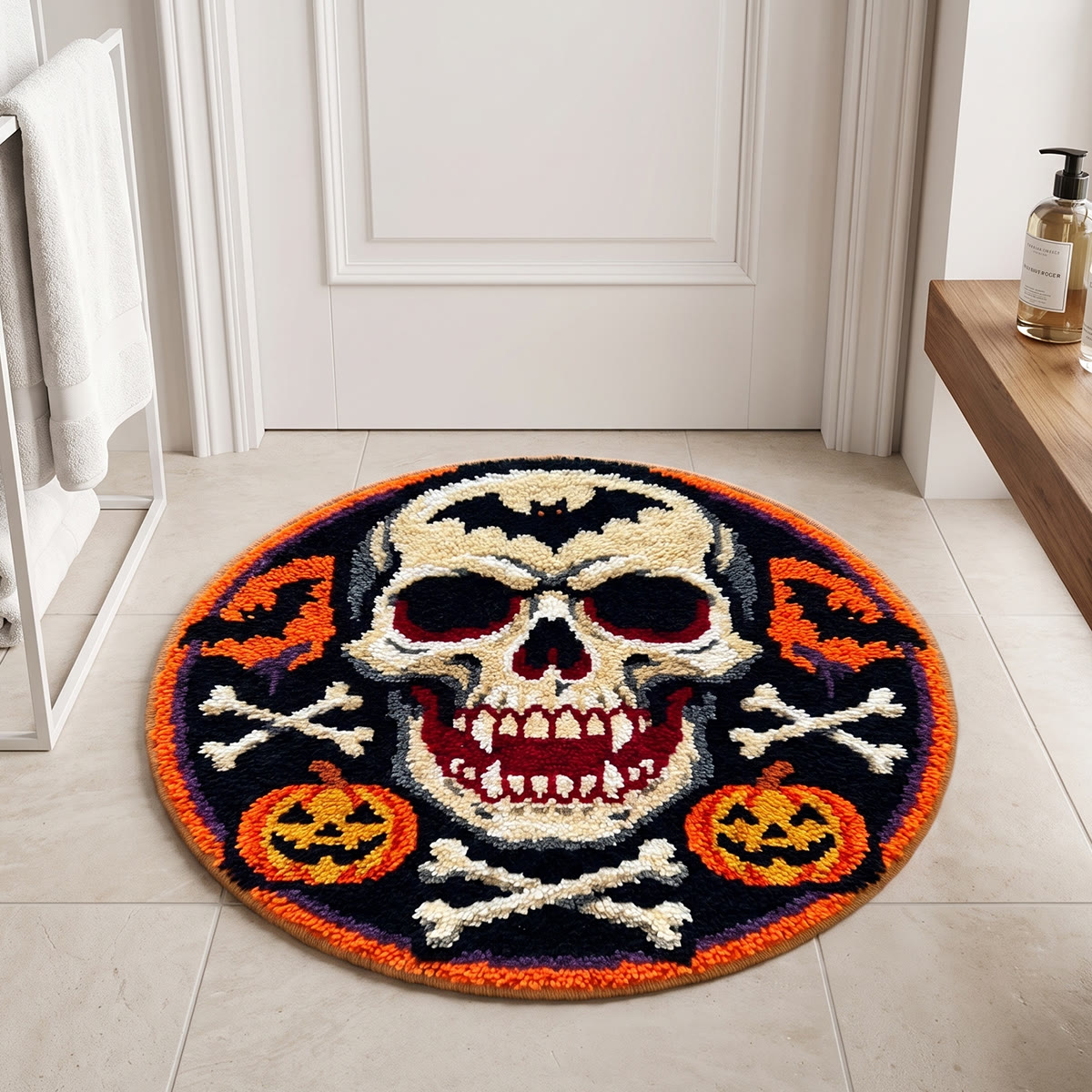 Rubbyoo Knüpfteppich-Set – Böser Totenkopf | Gruselige Halloween-Dekoration | Festliche DIY-Fußmatte - image 8