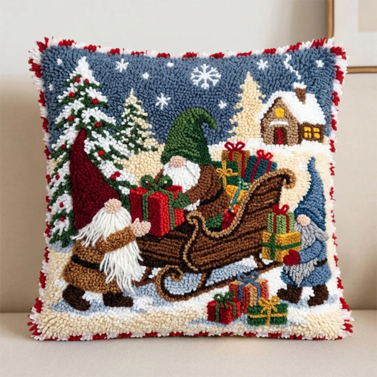 Rubbyoo Knüpfkissen-Set – Fleißige Kobolde | Hübscher Weihnachtskissenbezug als Geschenk | Gemütliche Weihnachtsdekoration - image 5