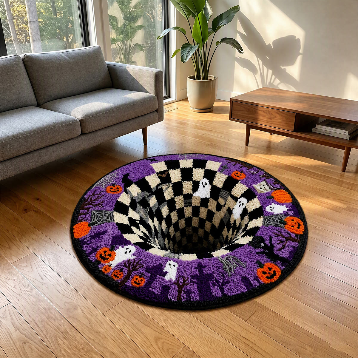 Rubbyoo Knüpfteppich-Set – Halloween Schwarzes Loch | Dekorativer Teppich mit optischer Täuschung | Gruseliger Treppeneckenteppich - image 14