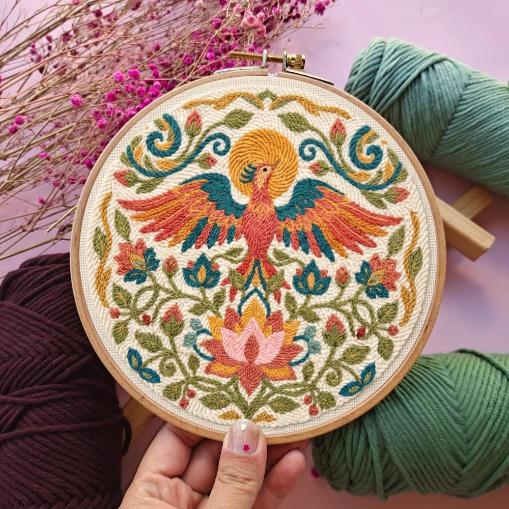 Golden Phoenix Punch Needle Set – Botanisches Motiv: Blühende Lotusblume | Wanddekoration im Boho-Stil - image 4