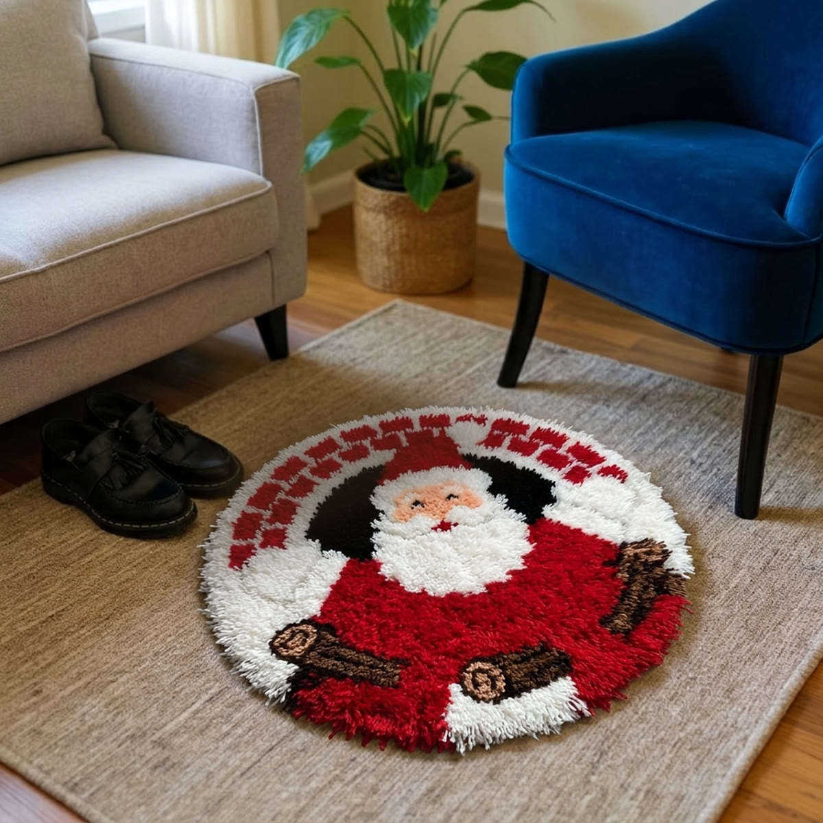 Rubbyoo Knüpfteppich-Set – Fröhlicher alter Heiliger | Gemütliche Fußmatte für Weihnachtsfeiern | Handgefertigter Einzugsteppich - image 5