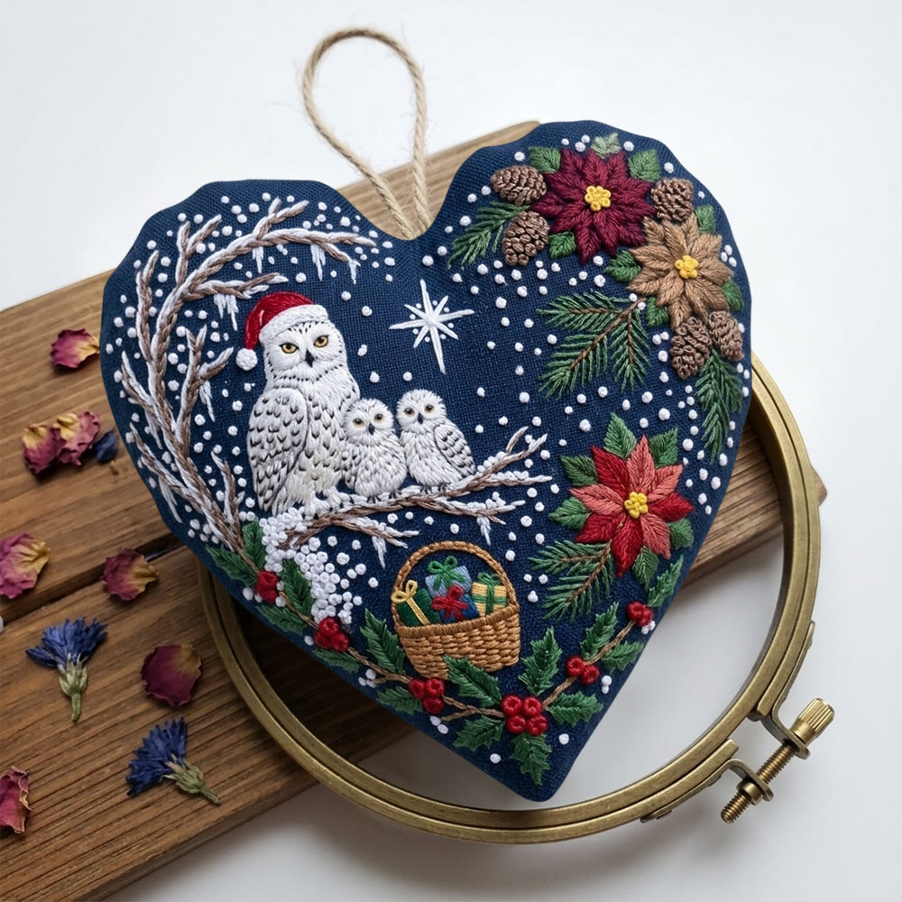 Rubbyoo Herz-Stickset – Weihnachtliche Schneeeulenfamilie | Gemütliche Winterlandschaft zum Selbermachen | Festliche Weihnachtsdeko – Geschenk für Naturliebhaber - image 5