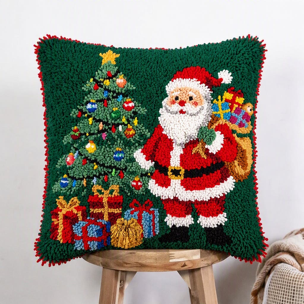 Rubbyoo Knüpfkissen-Set – Fröhlicher Weihnachtsmann | DIY-Weihnachtskissenbezug | Gemütliche Winterdeko für Zuhause - image 6