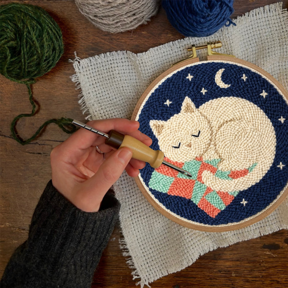 „Schlafende Katze“ Punch Needle Set – Alles in einem DIY-Bastelset | Hübsches Geschenk für Freunde - image 9